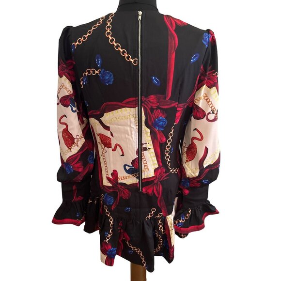 L'ATISTE By Amy Womens Baroque Floral Chain Print Long Sleeve Dress L - Picture 4 of 9